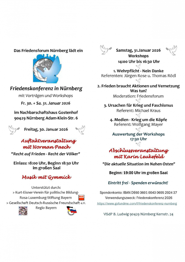 FRIEDENSKONFERENZ in Nürnberg  30./31. Januar 2026